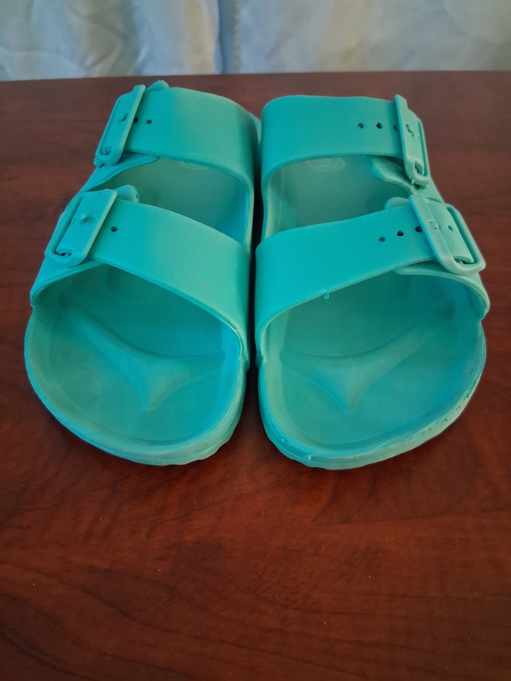 Turquoise Double-Buckle Slide Sandals